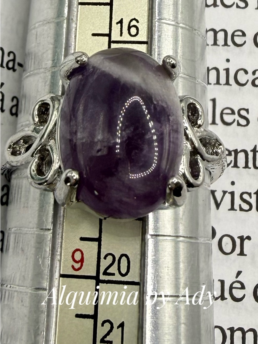 Purple amethyst Cabochon Silver Floral Ring